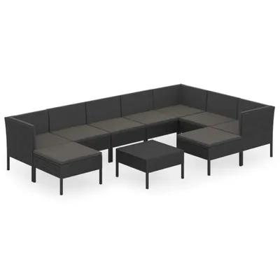 Produktbild von 10-tlg. Garten-Lounge-Set mit Auflagen Poly Rattan Schwarz