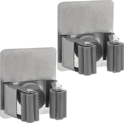 Produktbild von Orion | Halter für Mopp Besen und Werkzeug - 2 Stück - 5,5x4x7 Cm - Selbstklebende - Edelstahl