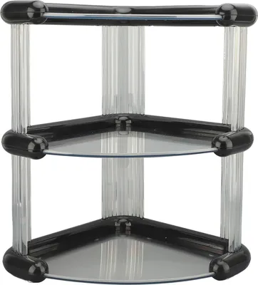 Image de organiseur d'angle à 3 étages pour bureau - grand support de rangement polyvalent pour la salle de bain, la cuisine et le bureau, noir