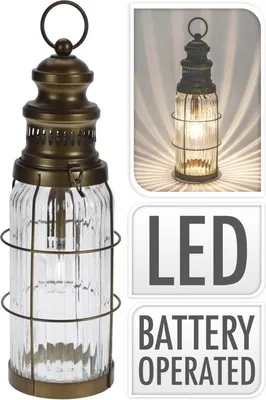 Image de Lanterne avec ampoule LED 38 cm verre / métal