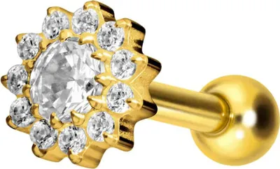 Produktbild von Ohrpiercing Titan Ohrpiercing mit Innengewinde KRISTALLBLUME Gold Stablänge: 8mm