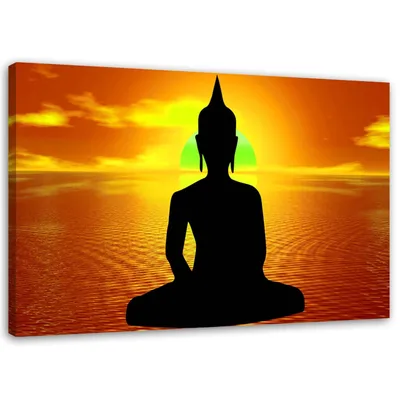 Produktbild von Leinwandbild buddha meditation bei sonnenaufgang 60x40 cm Feeby orange wandbild bereit zum aufhängen