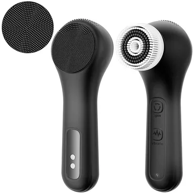 Produktbild von Vibrierende rotierende Gesichtsreinigungsbürste,wasserdicht&wiederaufladbar, 3 Drehstufen+5Vibrationen,für sensible bis ölige Haut,Peeling,Massage