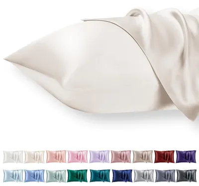 Produktbild von Set aus 2 Satin-Kissenbezügen, 40 x 80 cm, mit Reißverschluss, seidenweich, geeignet für lockiges Haar, beige Satin-Kissenbezüge.