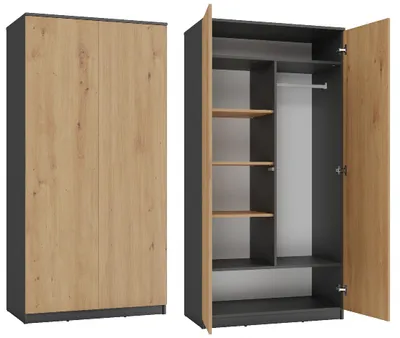 Produktbild von Zweitüriger Kleiderschrank 90 cm TAUNO – Artisan-Eiche / Anthrazit