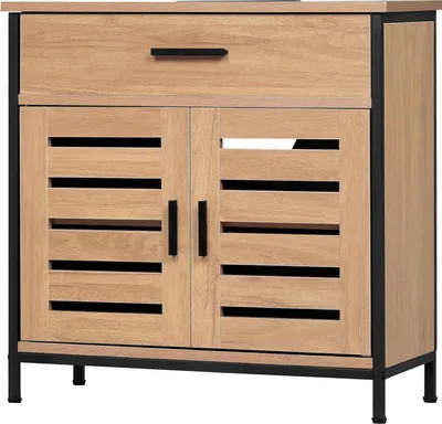 Produktbild von EUGAD Waschbeckenunterschrank, Badezimmer Unterschrank Waschbecken, 2 Türen, verstellbare Ablage, Helle Eiche + Schwarz