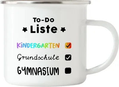 Produktbild von To Do Liste Gymnasium Emaille Tasse Checkliste 5. Klasse Gesamtschule Gymi Geschenkidee