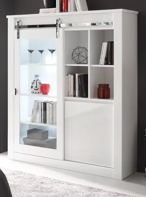 Produktbild von Vitrine "Miami" in weiß Hochglanz Vitrinenschrank 133 x 153 cm, Soft-Close
