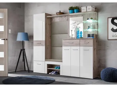 Image de Ensemble de meubles d'entrée avec coussin "Gustavo IX" - Blanc/Beige - L 210 x H 200 x P 35 cm