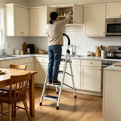 Produktbild von 4 Stufen Trittleiter,Kompaktes Klappleiter Für Erwachsene,rutschfeste Kunststoff Pedale,Multifunktionale Tritthocker bis 120kg,für Küche,Garage & Büro