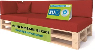 Produktbild von Pillows24 - Palettenkissen mit abnehmbarem Bezug - 6ER SET | Polster für Europaletten 120x80 Sofa - Wasserfest - Outdoor/Indoor | Rot