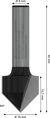 Produktbild von PRO V-Nutfräser, 90° x Ø 16, Schaft 8 mm