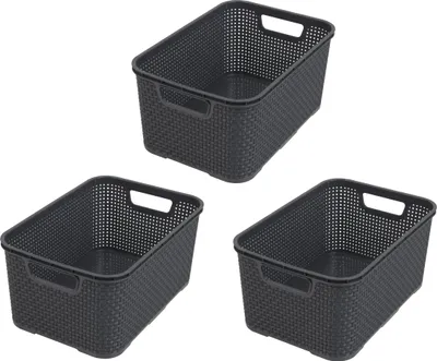 Productafbeelding van BranQ - Set van 3 kunststof manden in rotanlook, maat S, 7 liter, antraciet