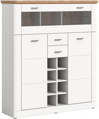 Produktbild von Barschrank - 124 x 140 cm - 2 Türen - 2 Schubladen - 1 Klappe - Nox Eiche Nachbildung - Weiß matt
