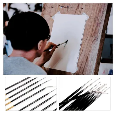 Produktbild von 9-teiliges Nylon Pinselset mit Holzgriff für Aquarell- und Acrylmalerei