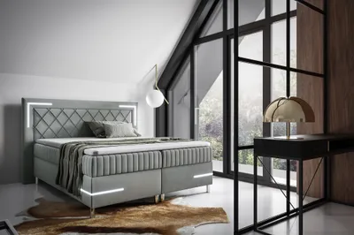 Produktbild von Boxspringbett Schlafzimmerbett 160x200cm AMORE Nr.3 Silbergrau inkl. LED-Beleuchtung