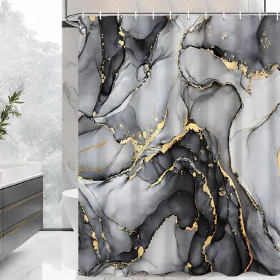 Produktbild von Duschvorhang 180 x 200 cm - Grauer Ombre Marmorlook, Wasserfest und Maschinenwaschbar