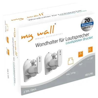 Produktbild von myWall Lautsprecher Wandhalterung HB6WL, Universale Wandhalterung für Lautsprecher Neigbar-Schwenkbar, Halterung für Boxen Belastung bis 3,5 kg, Boxenhalterung, Decken-Wandmontage, 2er Set, Weiß