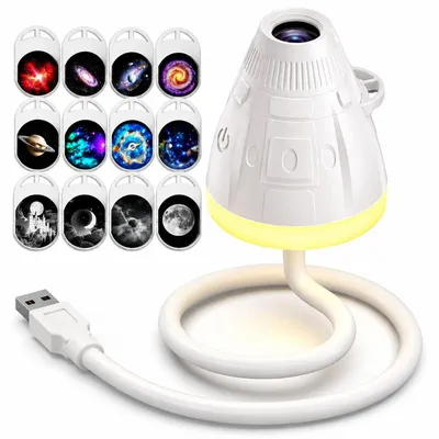 Produktbild von Sternenprojektor für Schlafzimmer, Weltraum Nachtlicht mit 12 Wechselmotiven, 360° Projektion, USB, Touch-Steuerung, 3 W