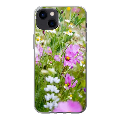 Produktbild von MuchoWow® Handyhülle Schutzhülle Hülle für iPhone 13 Blumen - Natur - Grün - Gras - Lila - Weiß Silikon Softcase Handy Hülle - Karteninhaber