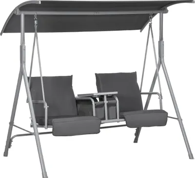 Produktbild von Outsunny Hollywoodschaukel 2-Sitzer Schaukelbank mit Baldachin, Tasche, Gartenschaukel mit Tablett, bis 180 kg Belastbar, für Garten, Balkon, Schwarz