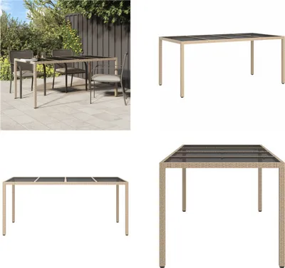 Produktbild von vidaXL Gartentisch Beige 190x90x75 cm Gehärtetes Glas und Poly Rattan - Gartentisch - Gartentische - Tisch - Tische
