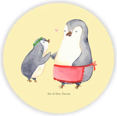 Produktbild von Mr. & Mrs. Panda magnet Pinguin mit Kind - Gelb Pastell - Geschenk, Mutter, Mama, Kühlschrankmagnet, Whiteboard, für kühlschrank, Memohalter, Muttertag, Vorbild, Familie