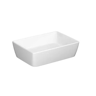 Zdjęcie produktu dla Umywalka nablatowa prostokątna City 50x35 cm z ceramicznym korkiem - nowoczesny styl łazienki, biały połysk