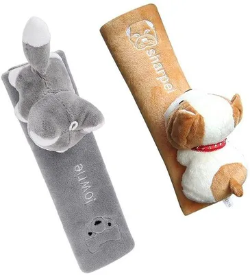 Produktbild von Weiche Autosicherheitsgurzschutzpolster für Kinder, universelle Gurtschutzpads, mit lustigen Designs für Autositze und Kinderwagen (Set mit 2)