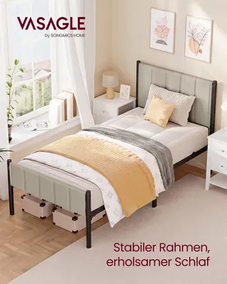 Obrázek produktu pro VASAGLE Jednolůžková postel, rám postele, 90 x 200 cm, s čalouněnou opěrkou, ocelová konstrukce, nosnost až 250 kg, snadná montáž