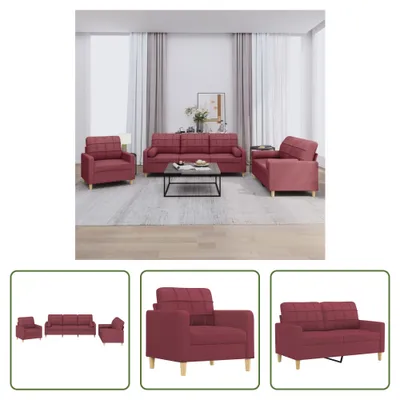 Produktbild von The Living Store 3-tlg. Sofagarnitur mit Kissen Weinrot Stoff