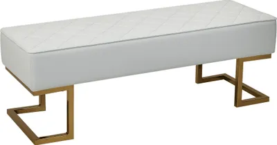 Zdjęcie produktu dla Ławka HOMCOM do sypialni, łóżka, salonu, skóra ekologiczna, metal, biały + złoty, 120 x 43 x 42 cm