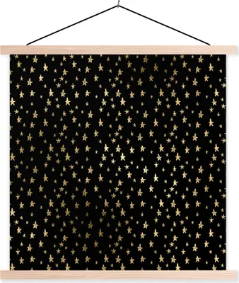 Produktbild von MuchoWow® Textilposter Muster - Sterne - Gold 120x120 cm mit holzfarbenen Rahmen - Textil-Poster