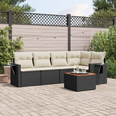 Produktbild von 6-tlg. Garten-Sofagarnitur mit Kissen Schwarz Poly Rattan 3256882