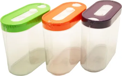 Obrázek produktu pro Nádoba na sypké zboží 0,75 litru, stohovatelná, plastová, průhledná, víko v různých barvách, 14 x 7 x 14 cm