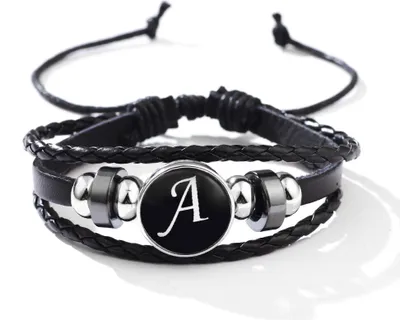 Produktbild von INF Buchstabe A Armband - Stilvolles Lederarmband mit Hämatit und Glasschließe