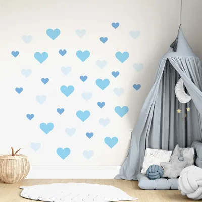 Immagine prodotto di Adesivo murale per bambini blu HEARTS decorazione murale L. 120 cm x H. 60 cm