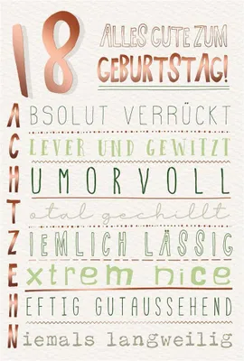 Produktbild von 18. Geburtstag - Karte mit Umschlag - Schriftkarte - mit rosegoldener