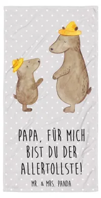 Produktbild von Mr. & Mrs. Panda Handtuch Bären mit Hut - Grau Pastell - Geschenk, Vatertag, Familie, Muttertag, Großes Badehandtuch, Strandtuch, Family, Badelaken, Kinder, Duschtuch