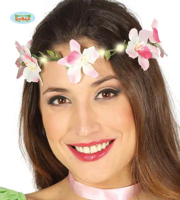 Produktbild von leuchtender Blumenkranz für Damen weiß rosa