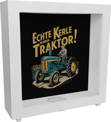Produktbild von Bauer auf grünem Traktor - Echte Kerle fahren Traktor Rahmen Spardose aus Holz