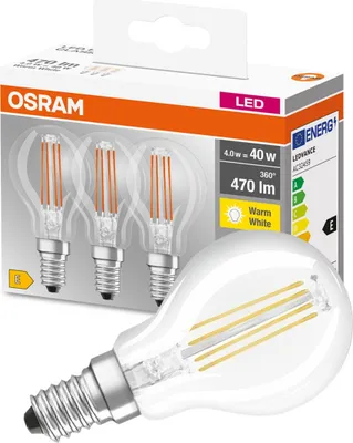 Produktbild von OSRAM LED Filament Tropfen E14 4W 470lm 2.700K klar 3er