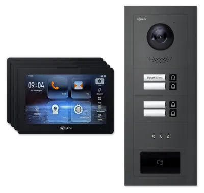 Produktbild von Goliath Premium 2-Draht GL-HB410A.2 Video-Türsprechanlage, 4 Familien, 4× 7 Zoll Schwarz, Anthrazit, Unterputz