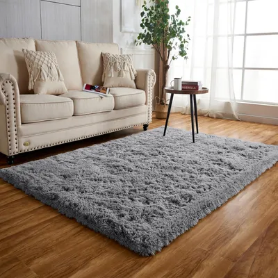 Immagine prodotto di Tappeto per soggiorno, colore grigio, morbido, lavabile, forma rettangolare, dimensioni 120x160 cm