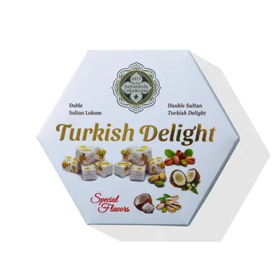 Produktbild von Meşhur Safranbolu Lokumcusu Turkish Delight mit Pistazien und Kokos 200 g - Double Sultan Lokum