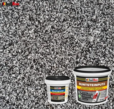 Produktbild von Isolbau Buntsteinputz SET Mosaikputz BP30 (schwarz, grau, weiss)  10 kg +Quarzgrund 1,5 kg