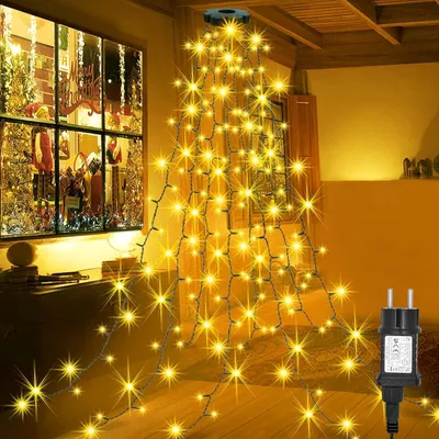 Zdjęcie produktu dla Świąteczne lampki choinkowe z pierścieniem - 2 m - 280 diod LED - Oświetlenie choinkowe - 8 girland - 8 trybów oświetlenia - Timer - Wodoodporne