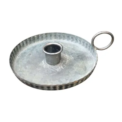 Produktbild von Nostalgischer Metall Kerzenhalter Zinkfarben mit Henkel, Ø 12,5 cm, für Kerzen Ø 2,2 cm