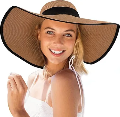 Produktbild von Damen Sonnenhut Floppy UPF 50 UV-Schutz Breite Krempe Stroh Strand Sonnenhut Sommerferien
