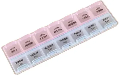 Produktbild von Pillendose - Sortierbox für Pillen - 2 Fächer pro Tag - Englisch - 2 Stück - Morgen und Nacht - Pillendose - 7 Tage - 2 Fächer pro Tag - 14 Fächer pro Woche - Pillendose - CHPN